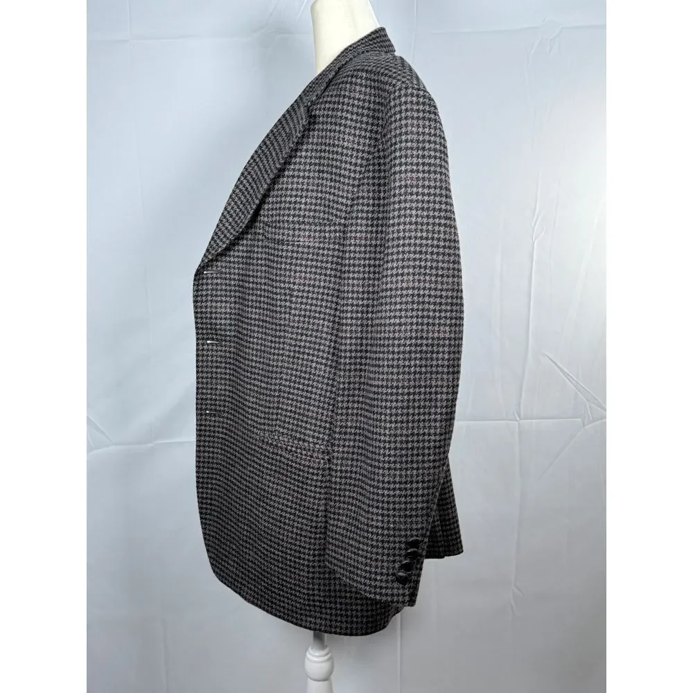 Vtg Houndstooth Blazer‎ Jacket Mens 44R Gray Lambswool Blend Eclectic Grandpa - Picture 5 of 14